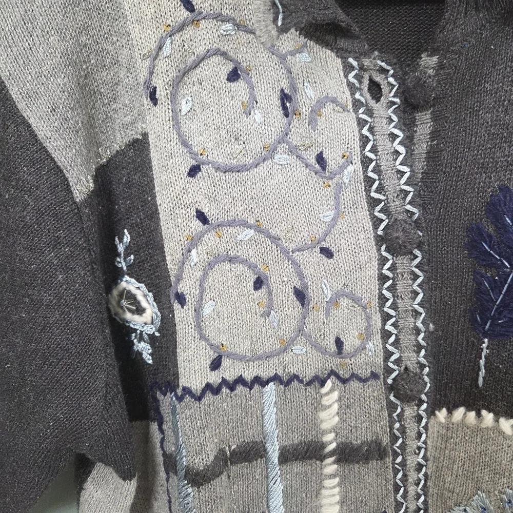 Vintage Arriviste Women Sweater Cardigan Winter Leaves Cottagecore‎ Comfy Medium